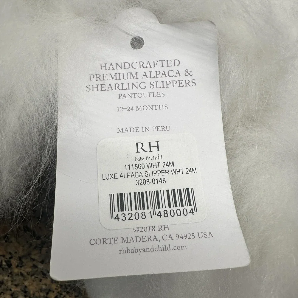 RH Baby & Child Slippers Baby Toddler 24 Month White Luxe Alpaca Shearling Lined